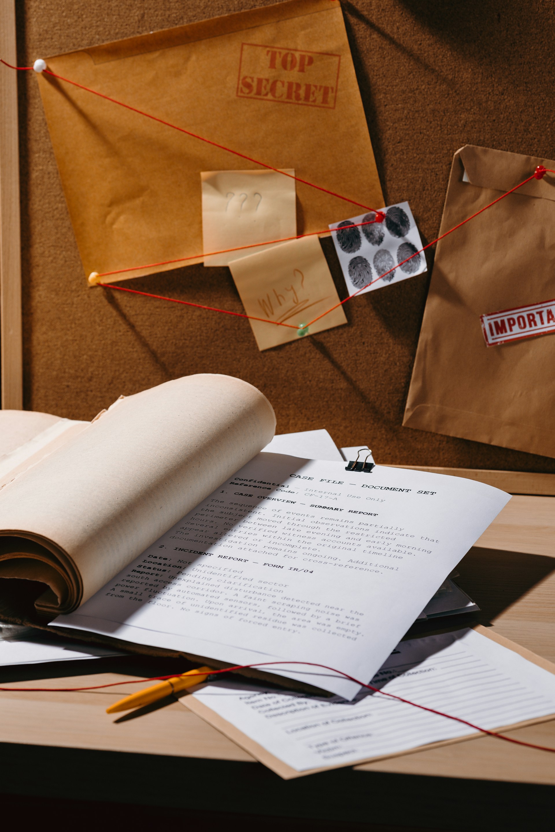 A book manuscript assembled from a top secret manila envelope.