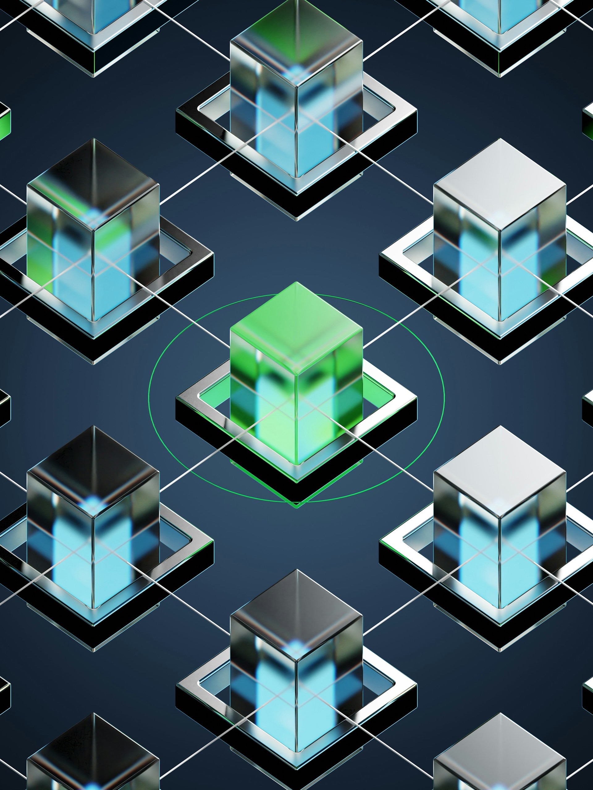 An abstract representation of several interconnected databases.